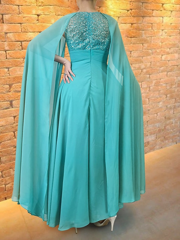 A-Line/Princess Jewel Neck Floor-Length Evening Dresses Appliques Shawl