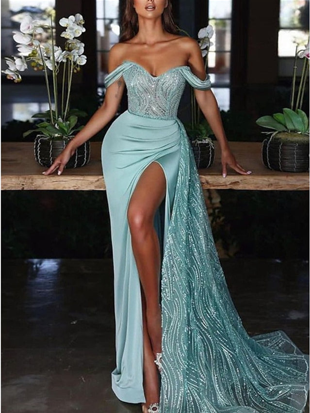 Mermaid/Trumpet Off-the-Shoulder Sweetheart  Court Train Evening Dresses