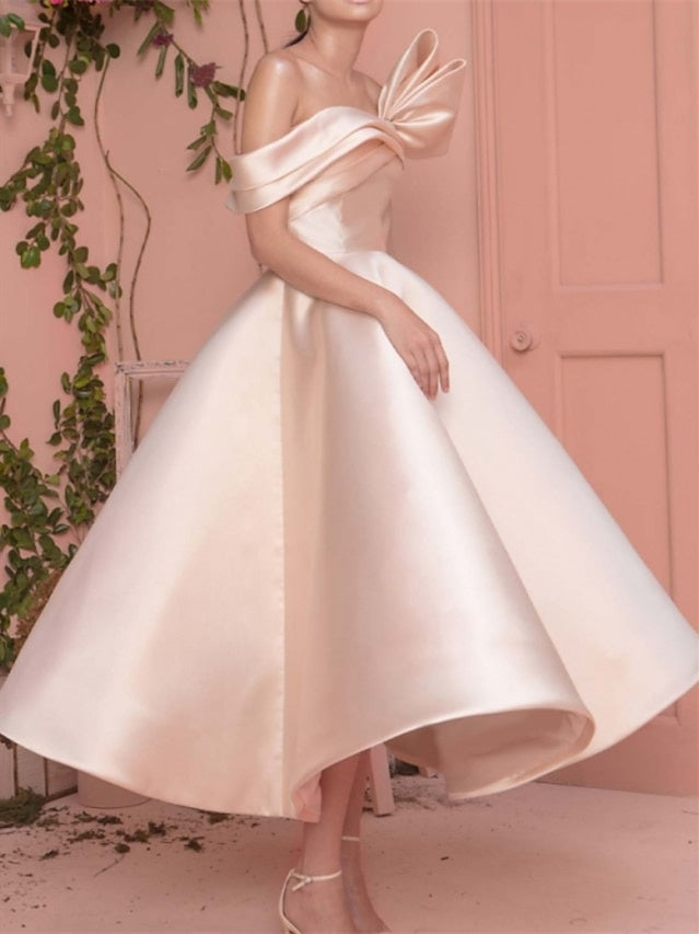 A-Line/Princess Ankle-Length short sleeves Off-the-Shoulder Cocktail Dresses