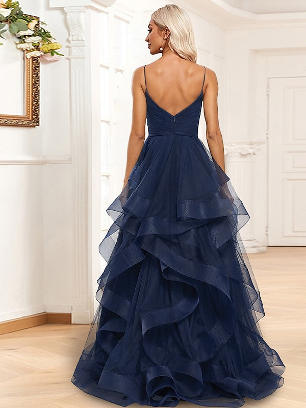 A-Line/Princess Floor-Length sleeveless Evening Dresses with Ruched Ruffles