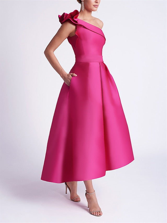 one shoulder dress with pockets Mac Duggal One-Shoulder Metallic Ball Gown - Antique Bronze