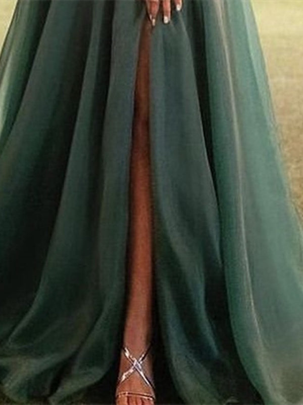 A-Line/Princess Floor-Length One-Shoulder Evening Dresses with Split Side