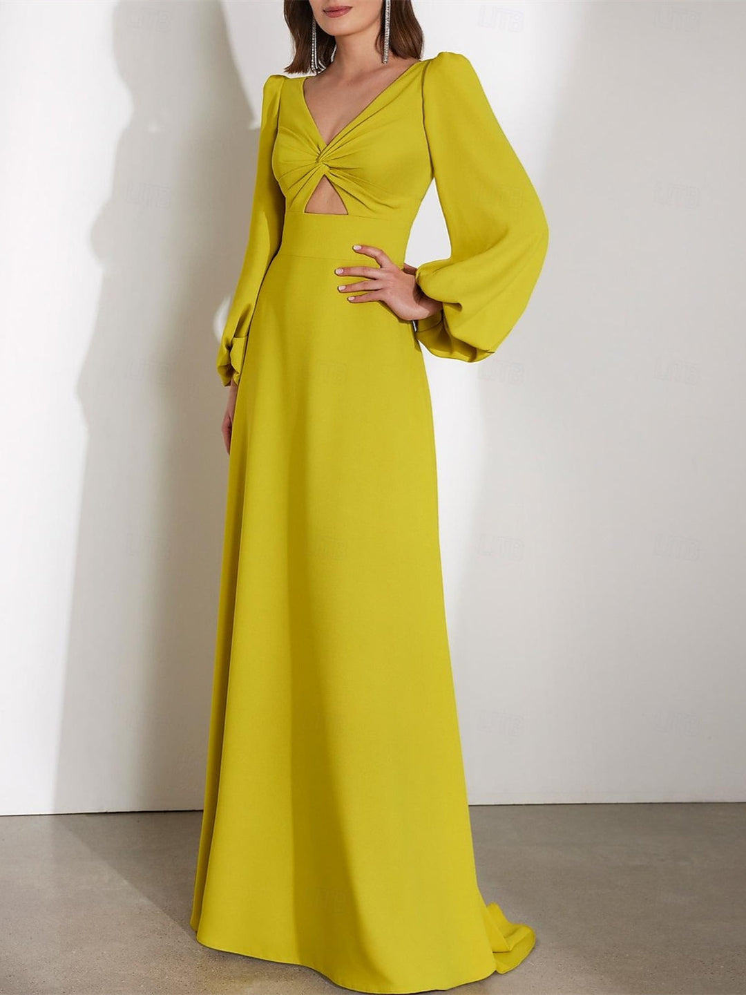 fitted lace wedding dress Chartreuse Wedding Guest Dress 2026 Long Puff Sleeve Elegant A Line Formal Evening Maxi Gown with Twisted Front, As Pic fitted lace wedding dress Chartreuse Wedding Guest Dress 2026 Long Puff Sleeve Elegant A Line Formal Evening Maxi Gown with Twisted Front, As Pic