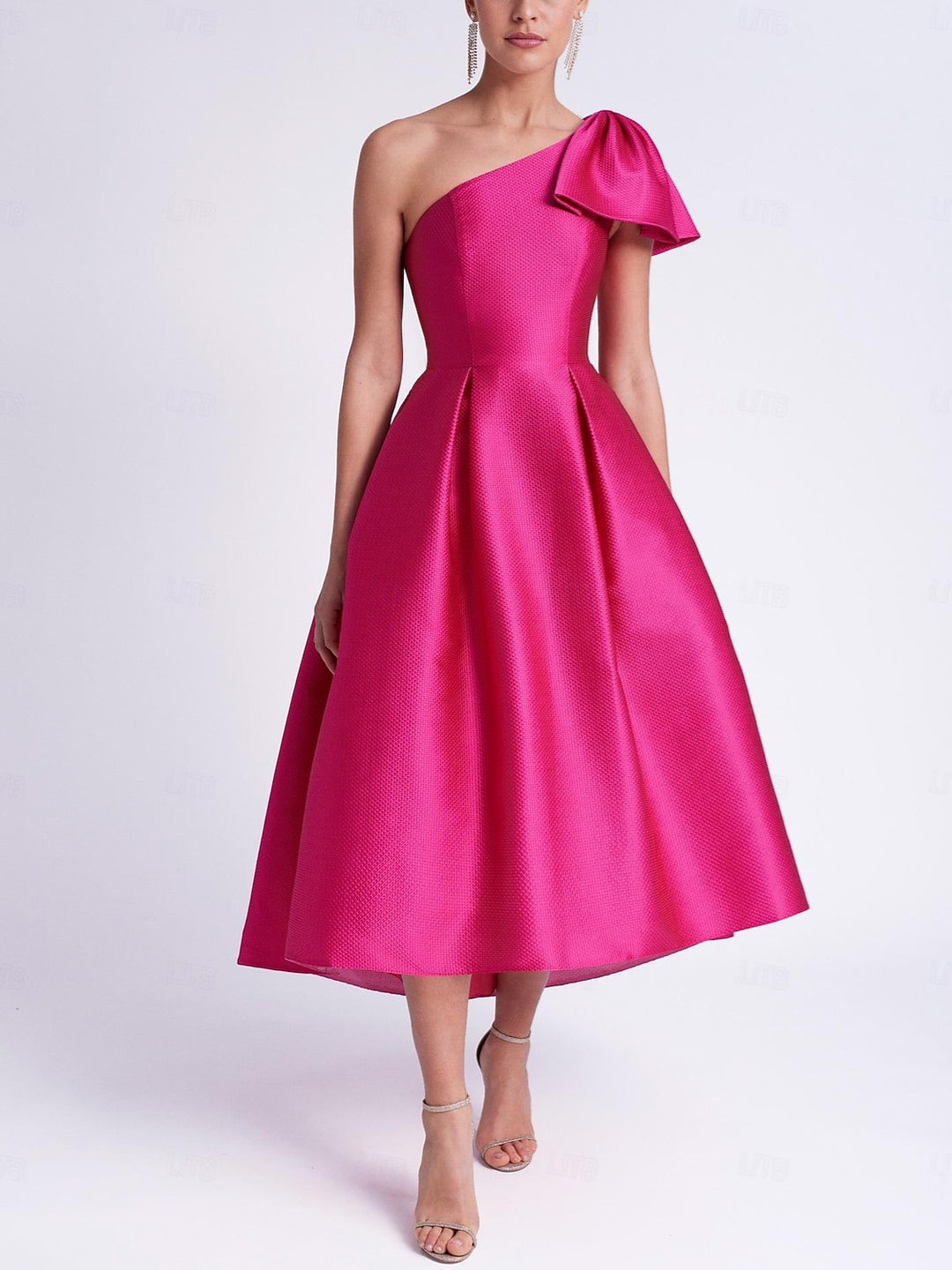 One Shoulder Evening Dresses 2026 for Women Magenta Formal Prom Dress Midi A-Line Skirt Cocktail Gala Wedding Guest Dress, As Pic One Shoulder Evening Dresses 2026 for Women Magenta Formal Prom Dress Midi A-Line Skirt Cocktail Gala Wedding Guest Dress, As Pic