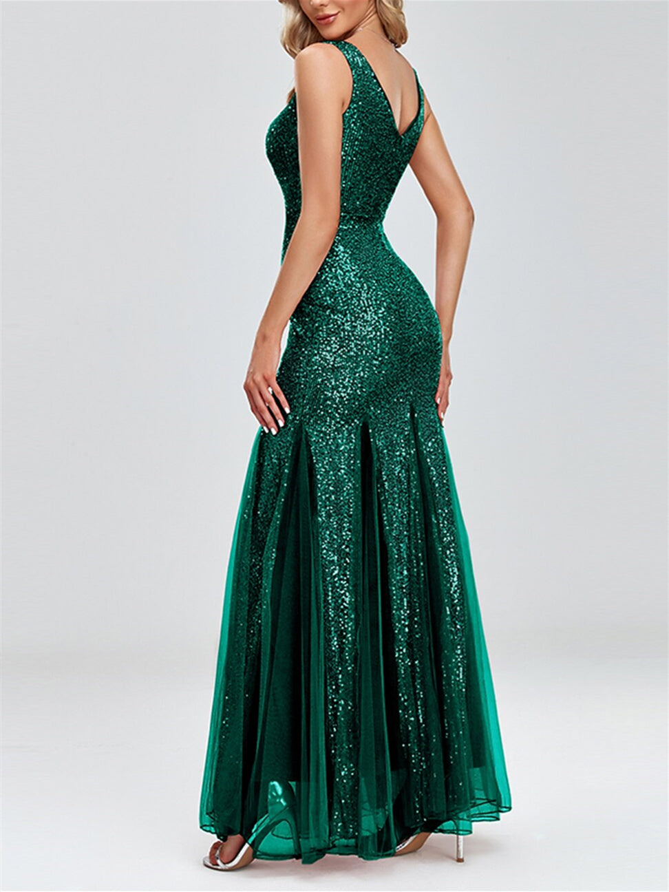 Trumpet/Mermaid Sleeveless V-Neck Sparkle Dress Evening Dresses With Sequin