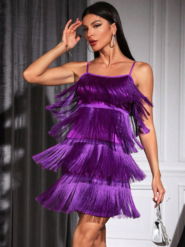 Sheath/Column Vintage Spaghetti Straps Tassels Costume Party Dresses Short/Mini Dresses