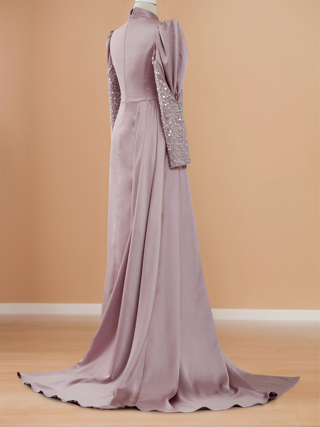 A-Line/Princess Long Sleeves Jewel Neck Evening Dresses With Glitter Pleats Ruched