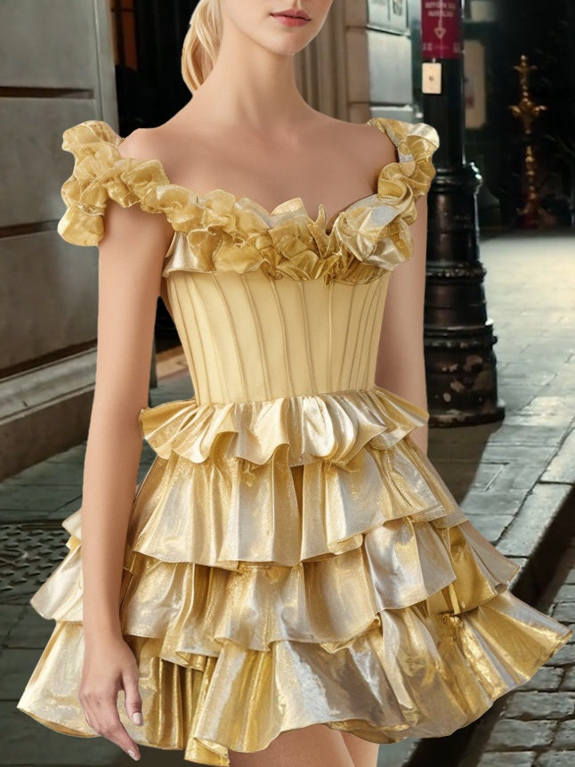 A-Line/Princess V-neck Sleeveless Short/Mini Party Dance Cocktail Homecoming Dress with Ruffles