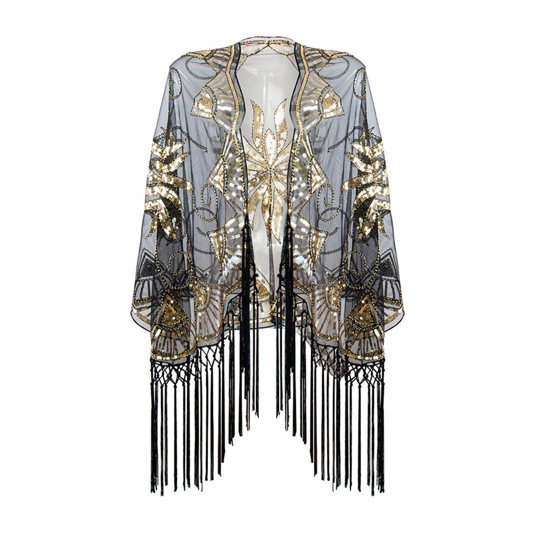 Women's Sequins Tassel Fringe Vintage Dress Cape Wrap Shawls Silver Women's Sequins Tassel Fringe Vintage Dress Cape Wrap Shawls Silver