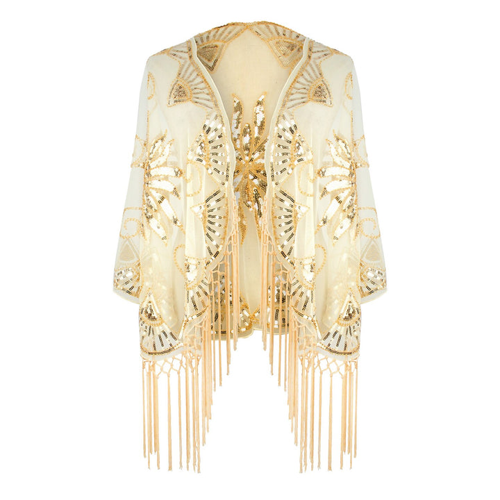 Women's Sequins Tassel Fringe Vintage Dress Cape Wrap Shawls