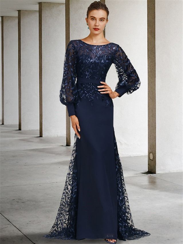 Lace Mother of the Bride Dresses Navy 2026 Women's Mermaid Scoop Neck Long Sleeves Floor-Length Formal Evening Gowns Navy, Dark Navy Lace Mother of the Bride Dresses Navy 2026 Women's Mermaid Scoop Neck Long Sleeves Floor-Length Formal Evening Gowns Navy, Dark Navy
