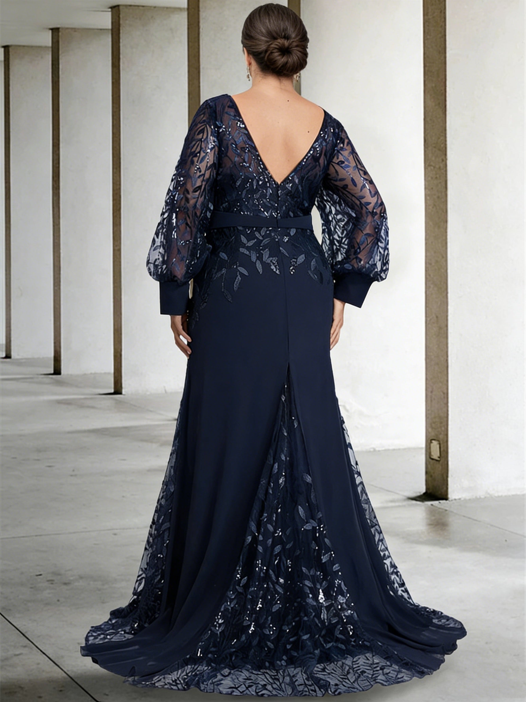 Mermaid/Trumpet Scoop Neck Long Sleeves Floor-Length Plus Size