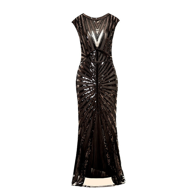 A-Line/Princess Jewel Neck Sleeveless Floor-Length Vintage Dress With Sequin