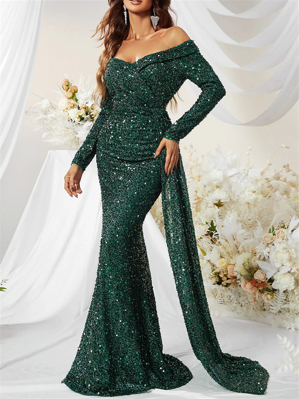 Mermaid/Trumpet Sweep Train Sparkly Evening Dresses with Sequin