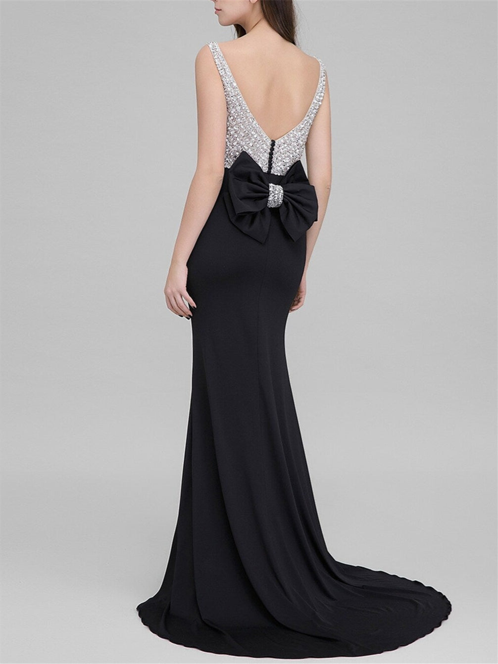 Mermaid/Trumpet  Scoop Neck Court Train Evening Dresses with Bow(s) Beading