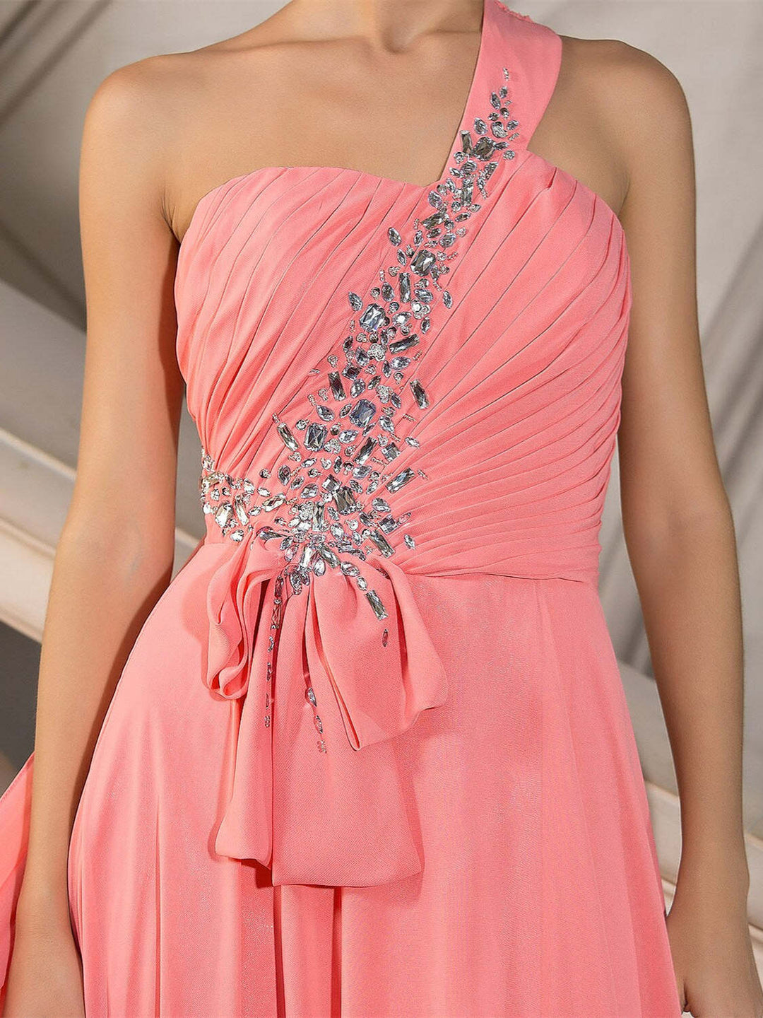A-Line/Princess One Shoulder Court Train Evening Dresses with Crystals Draping