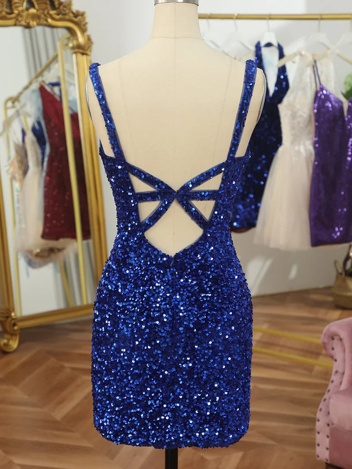 Sheath/Column V-Neck Sleeveless Short/Mini Party Dance Cocktail Homecoming Dress With Sequins