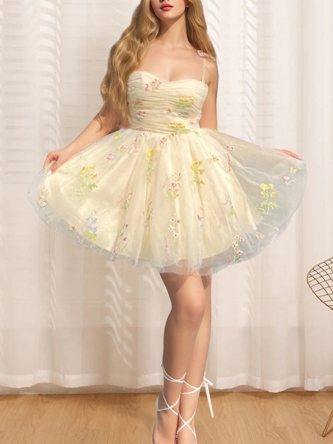A-Line/Princess Sweetheart Sleeveless Short/Mini Party Dance Cocktail Homecoming Dress With Pleats & Shoulder Straps