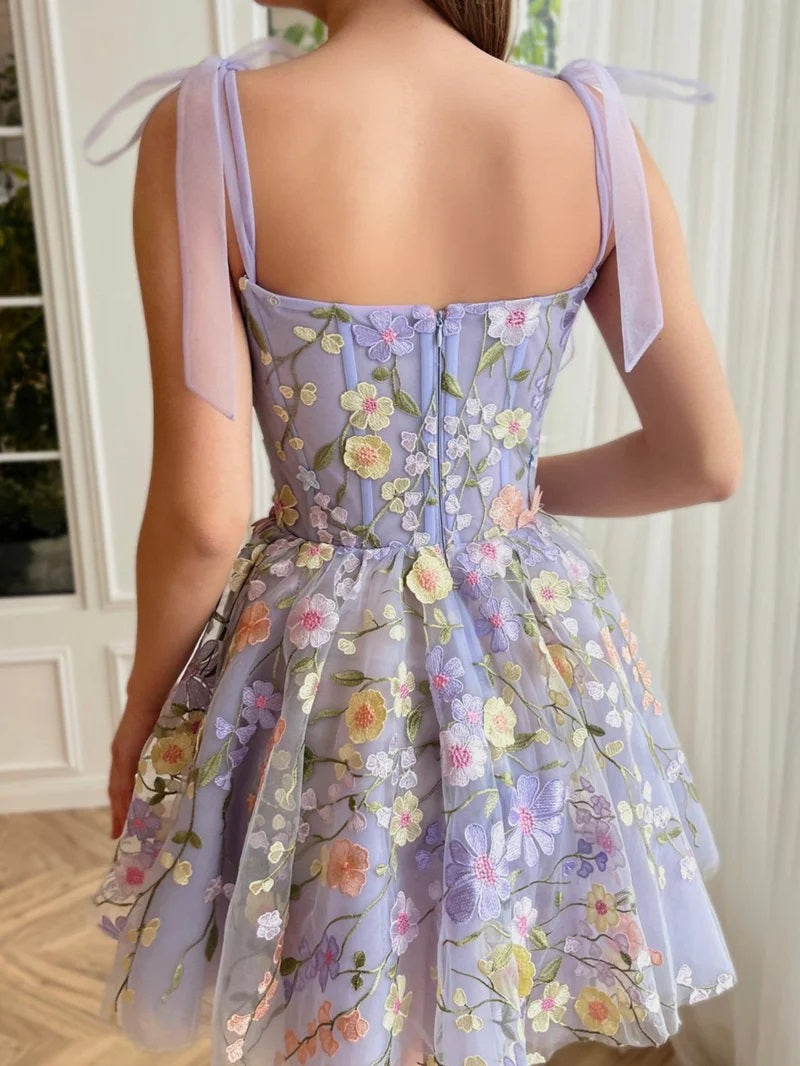 A-Line/Princess Off-the-Shoulder Sleeveless Short/Mini Party Dance Cocktail Homecoming Dress With Embroidery