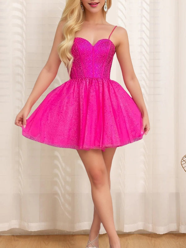 A-Line/Princess Sweetheart Sleeveless Short/Mini Party Dance Cocktail Homecoming Dress With Beandings