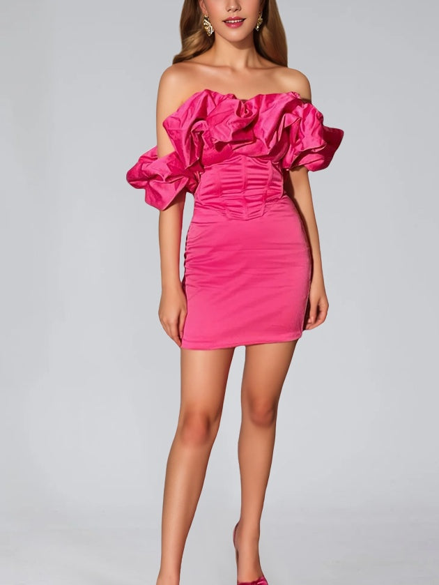 Sheath/Column Off-the-Shoulder Sleeveless Short/Mini Party Dance Cocktail Homecoming Dress With Ruffles