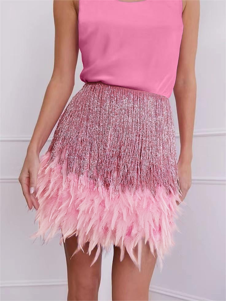 Jewel Neck Sleeveless Short/Mini Vintage Dress With Feather