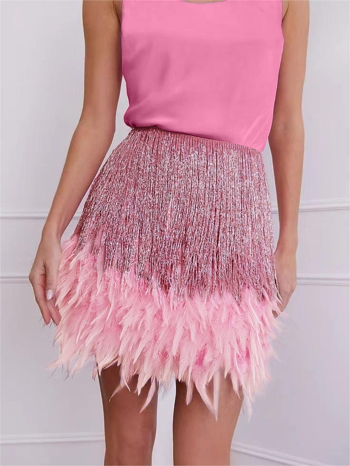 Jewel Neck Sleeveless Short/Mini Vintage Dress With Feather