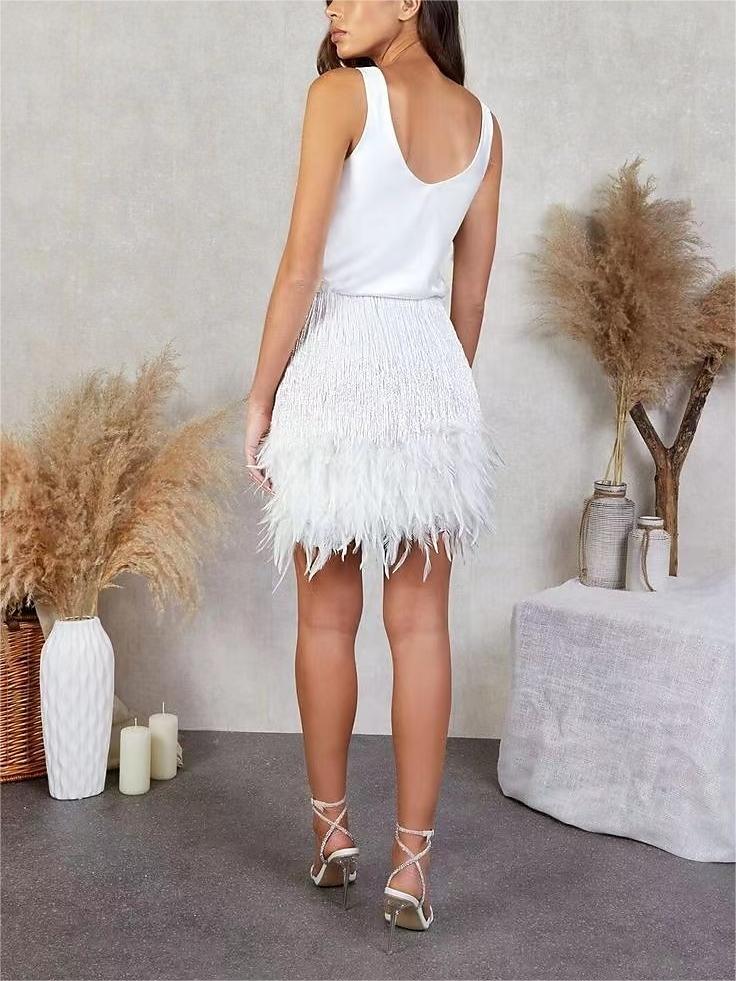 Jewel Neck Sleeveless Short/Mini Vintage Dress With Feather