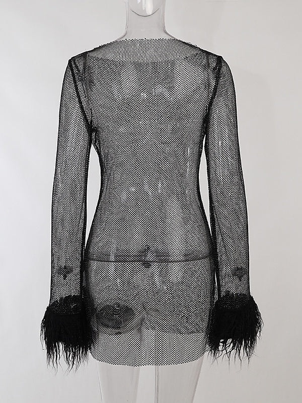 A-Line/Princess Jewel Neck Long Sleeves Short/Mini Vintage Dress
