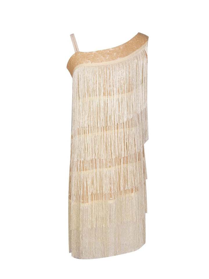 A-Line/Princess Strapless Sleeveless Knee-Length Vintage Dress with Sequins & Tassel Fringe