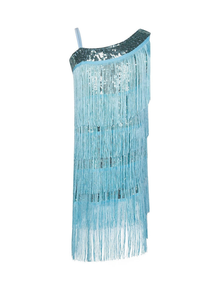 A-Line/Princess Strapless Sleeveless Knee-Length Vintage Dress with Sequins & Tassel Fringe