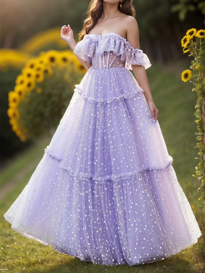 A-Line/Princess Dot Floor-Length Evening Dresses