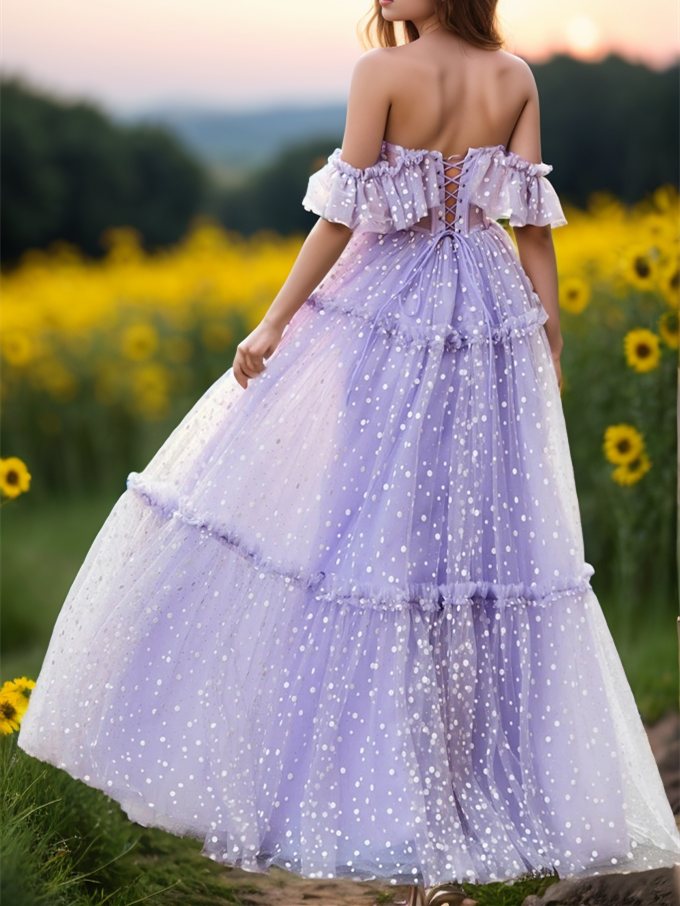A-Line/Princess Dot Floor-Length Evening Dresses