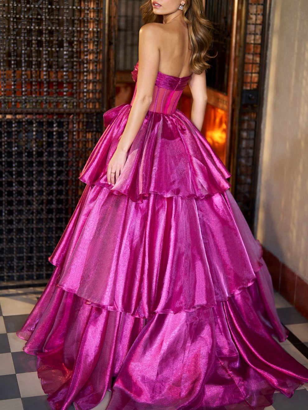 Ball Gown Strapless Floor-Length Evening Dresses with Ruffles