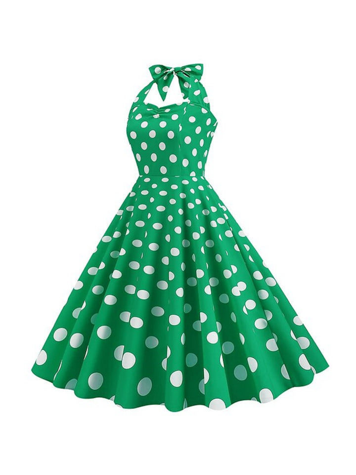 A-Line/Princess Halter Sleeveless Tea-Length Vintage Dress With Bowknot
