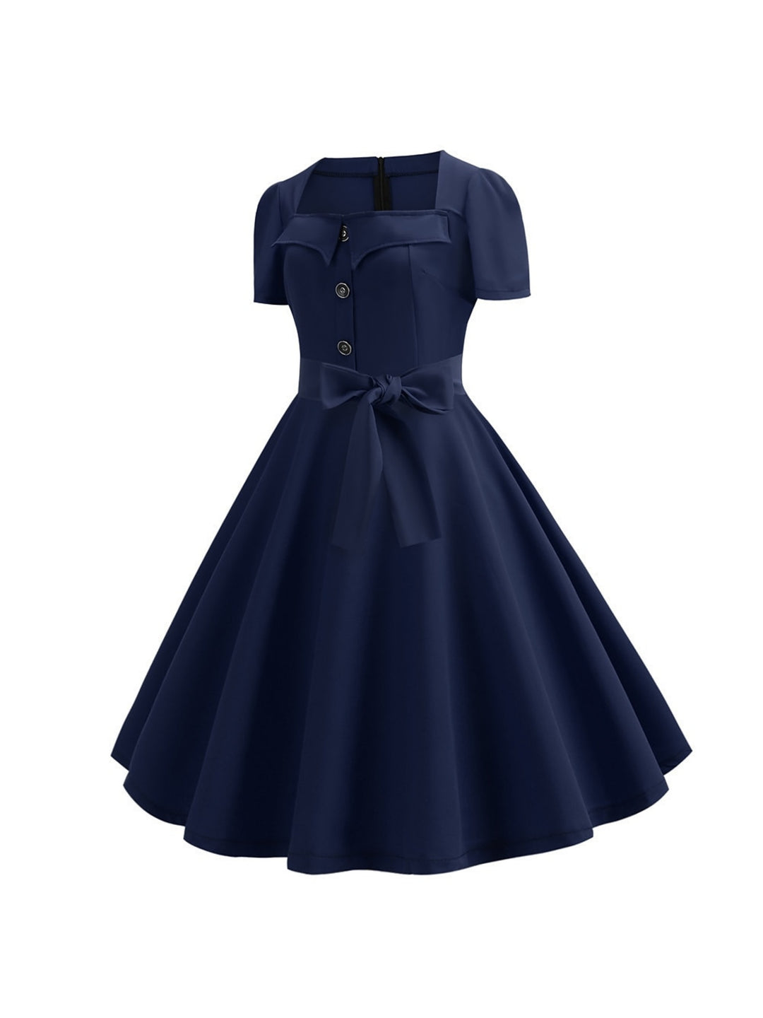 A-Line/Princess Scoop Short Sleeves Tea-Length Vintage Dress With Knotbow