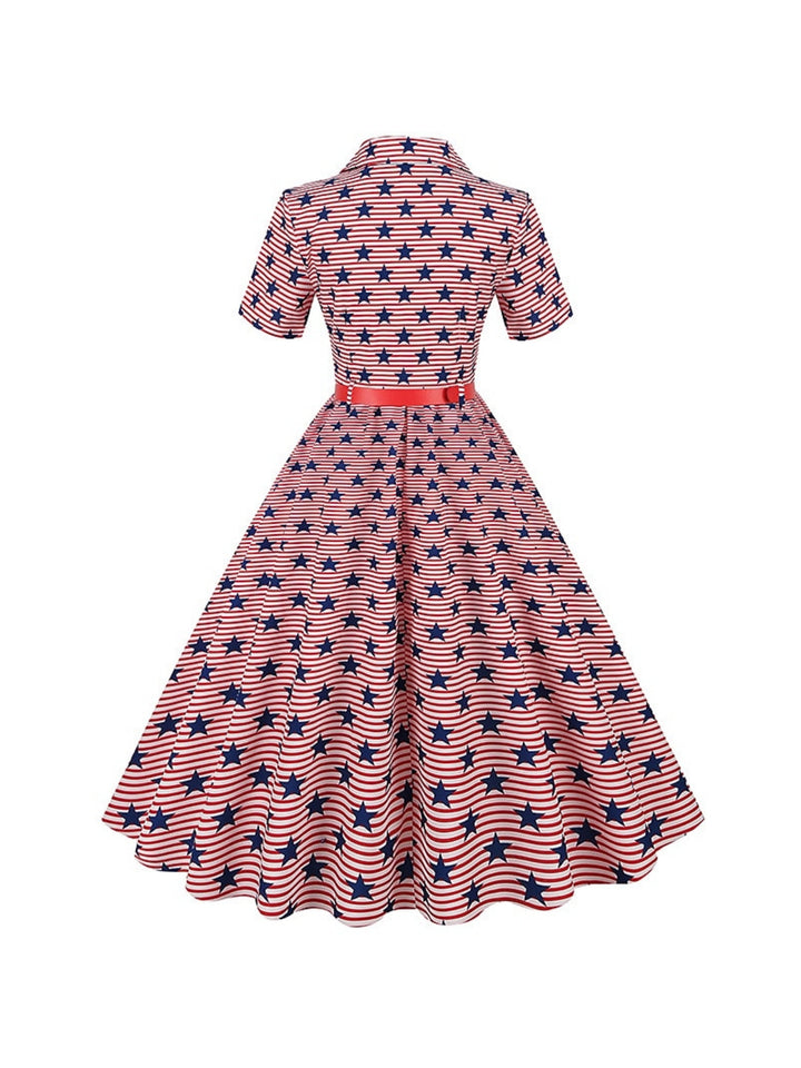 A-Line/Princess Scoop Short Sleeves Tea-Length Vintage Dress