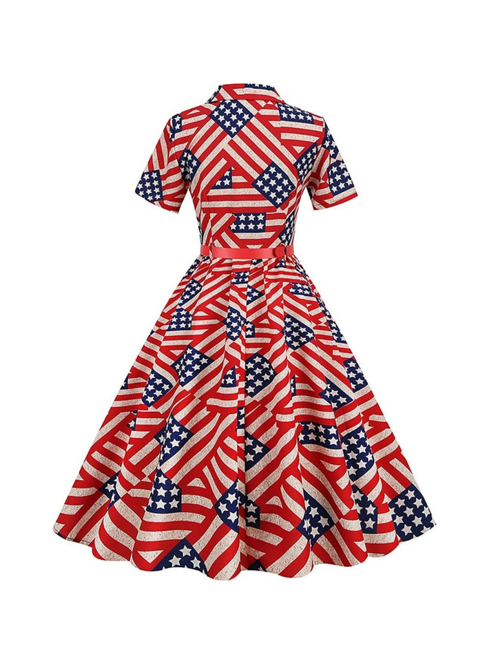 A-Line/Princess Scoop Short Sleeves Tea-Length Vintage Dress