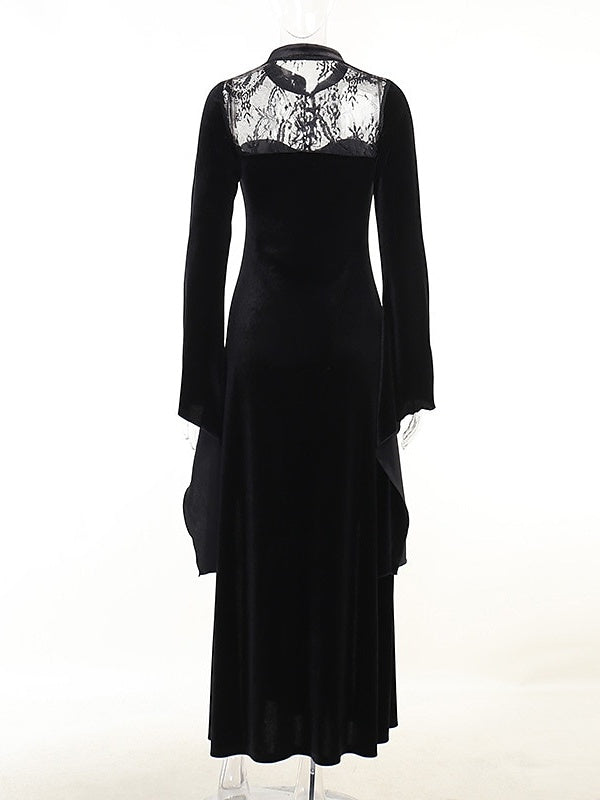 A-Line/Princess Jewel Neck Long Sleeves Floor-Length Vintage Dress with Split Side