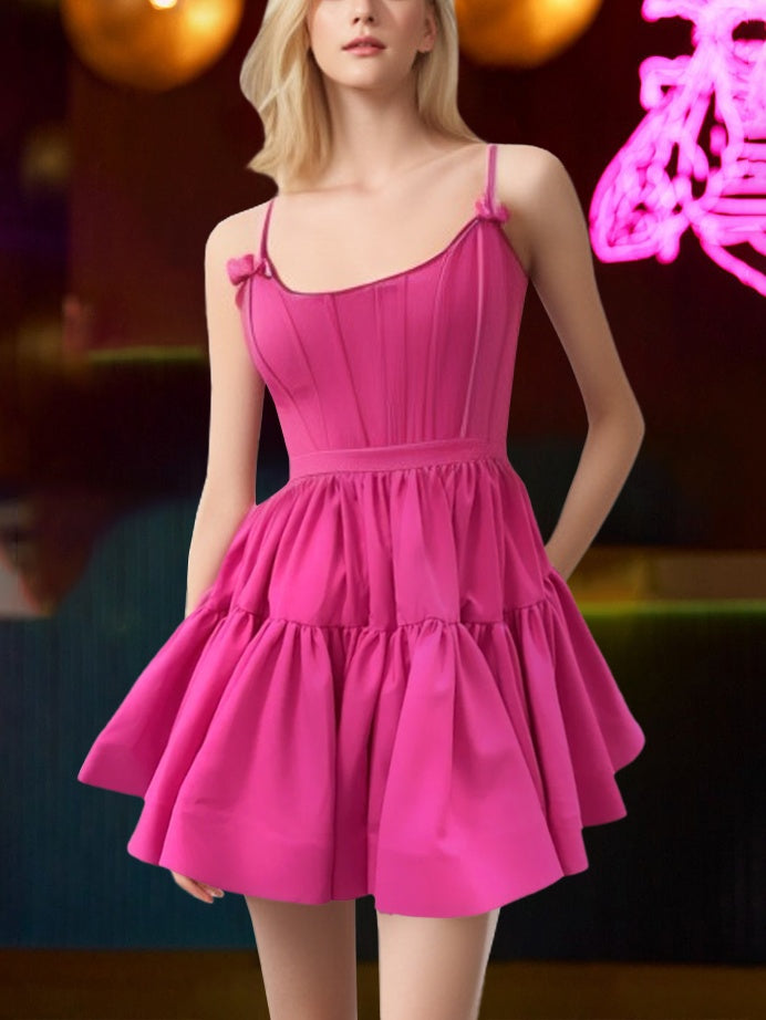 A-Line/Princess Scoop Sleeveless Short/Mini Party Dance Cocktail Homecoming Dress With Ruffles
