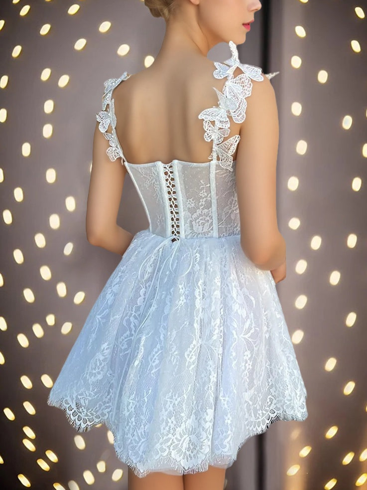 A-Line/Princess Sweetheart Sleeveless Short/Mini Party Dance Cocktail Homecoming Dress With Illusion Corset Bodice, Butterfly Straps