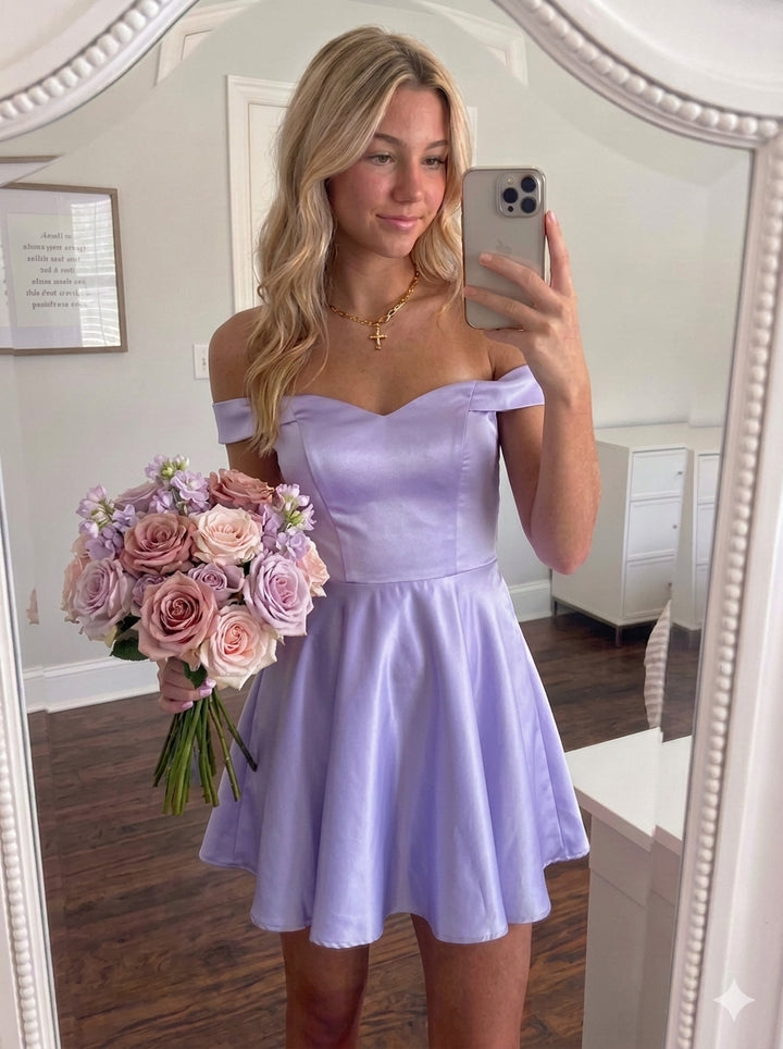A-Line/Princess Off-the-Shoulder Sleeveless Short/Mini Party Dance Cocktail Homecoming Dress
