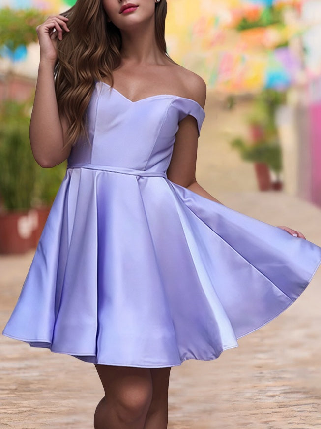 A-Line/Princess Off-the-Shoulder Sleeveless Short/Mini Party Dance Cocktail Homecoming Dress