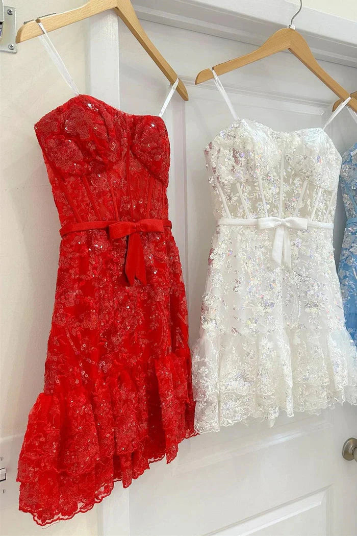 A-Line/Princess Straight-Across Sleeveless Short/Mini Party Dance Cocktail Homecoming Dress With Tiered Ruffles, Red A-Line/Princess Straight-Across Sleeveless Short/Mini Party Dance Cocktail Homecoming Dress With Tiered Ruffles, Red