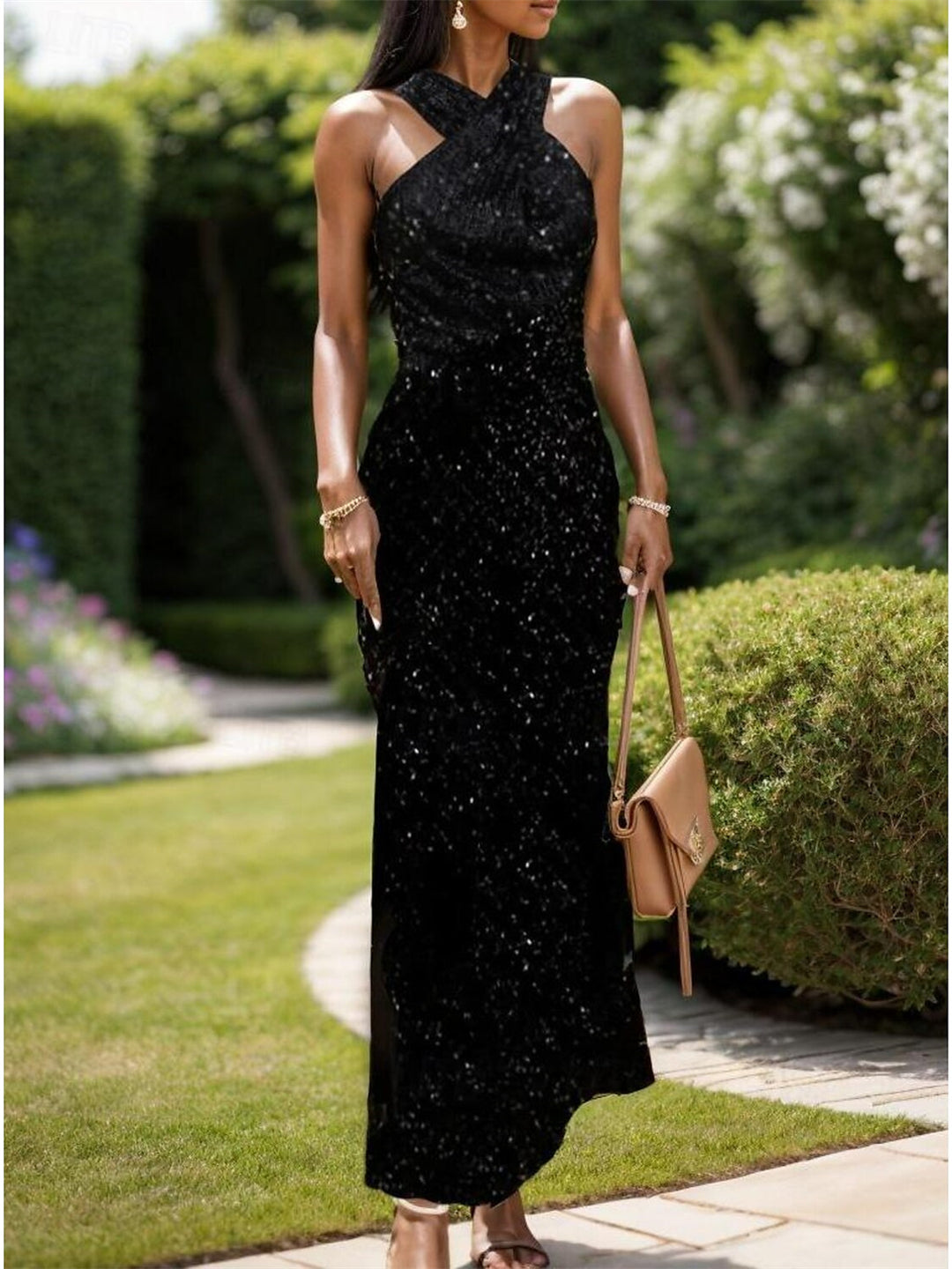 Halter Sequin Evening Maxi Gowns 2026 for Women Black Formal Wedding Guest Dress Mermaid Prom Cocktail Gala Dress, S / Black Halter Sequin Evening Maxi Gowns 2026 for Women Black Formal Wedding Guest Dress Mermaid Prom Cocktail Gala Dress, S / Black