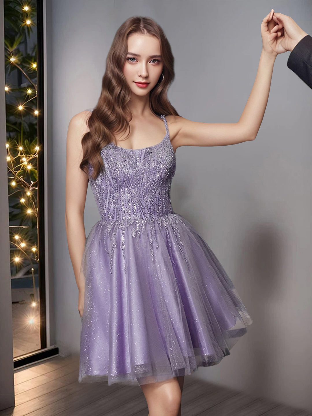Glitter Sequins Cocktail Dresses Women's Spaghetti Straps Prom Ball Gowns Short Princess Sleeveless Homecoming Dress, Lavender Glitter Sequins Cocktail Dresses Women's Spaghetti Straps Prom Ball Gowns Short Princess Sleeveless Homecoming Dress, Lavender