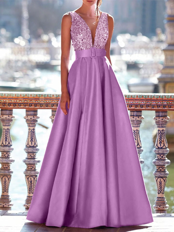 purple prom dress with pockets Light Purple A Line Satin Slit Cap Sleeves Prom Dresses With Pockets OKE52 Demodresses