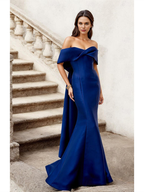 A-Line V Neck Evening Dresses Floor Length Satin Short Sleeve Prom Dress Pocket with Criss Cross