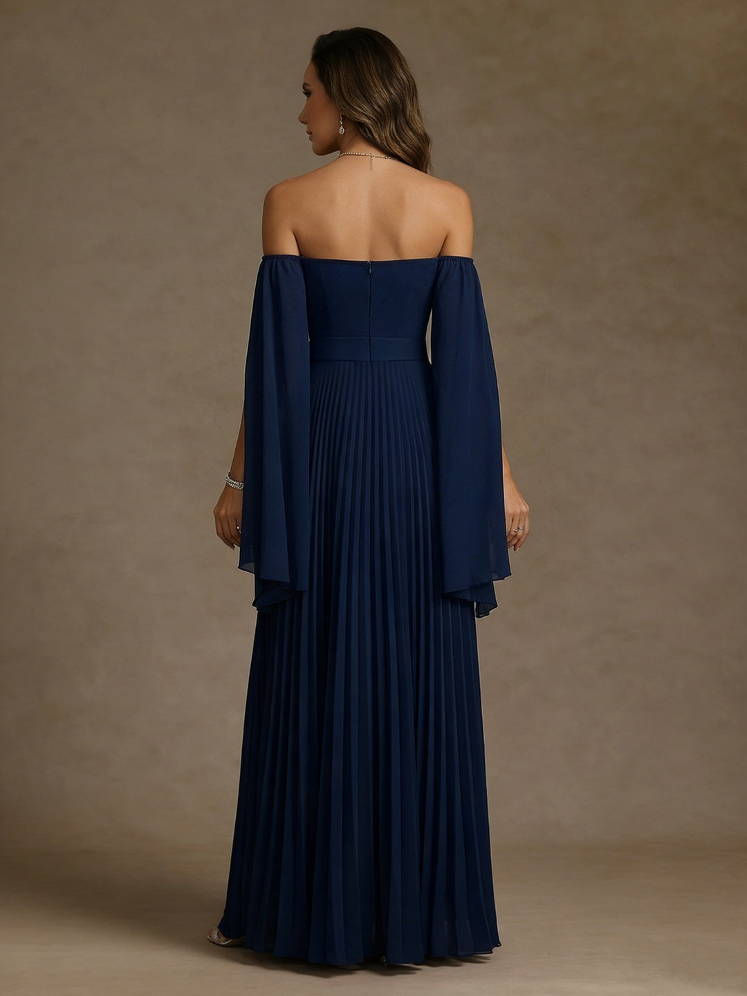 A-Line/Princess Strapless 1/2 Sleeves Floor-Length Pure Color Evening Dresses