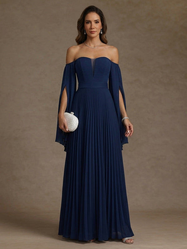 A-Line/Princess Strapless 1/2 Sleeves Floor-Length Pure Color Evening Dresses